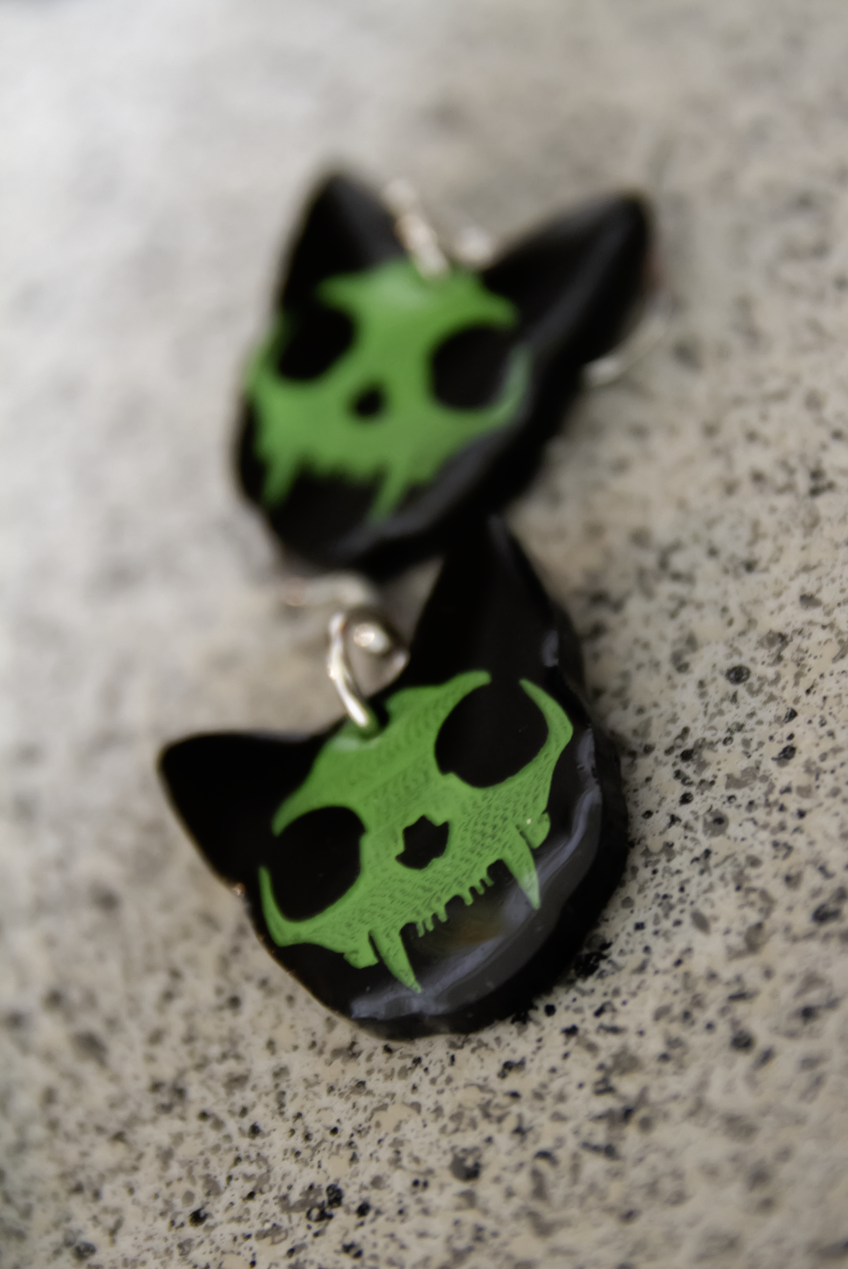 Spooky Skull Kitty Earrings