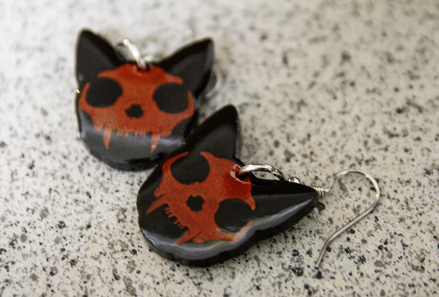 Spooky Skull Kitty Earrings