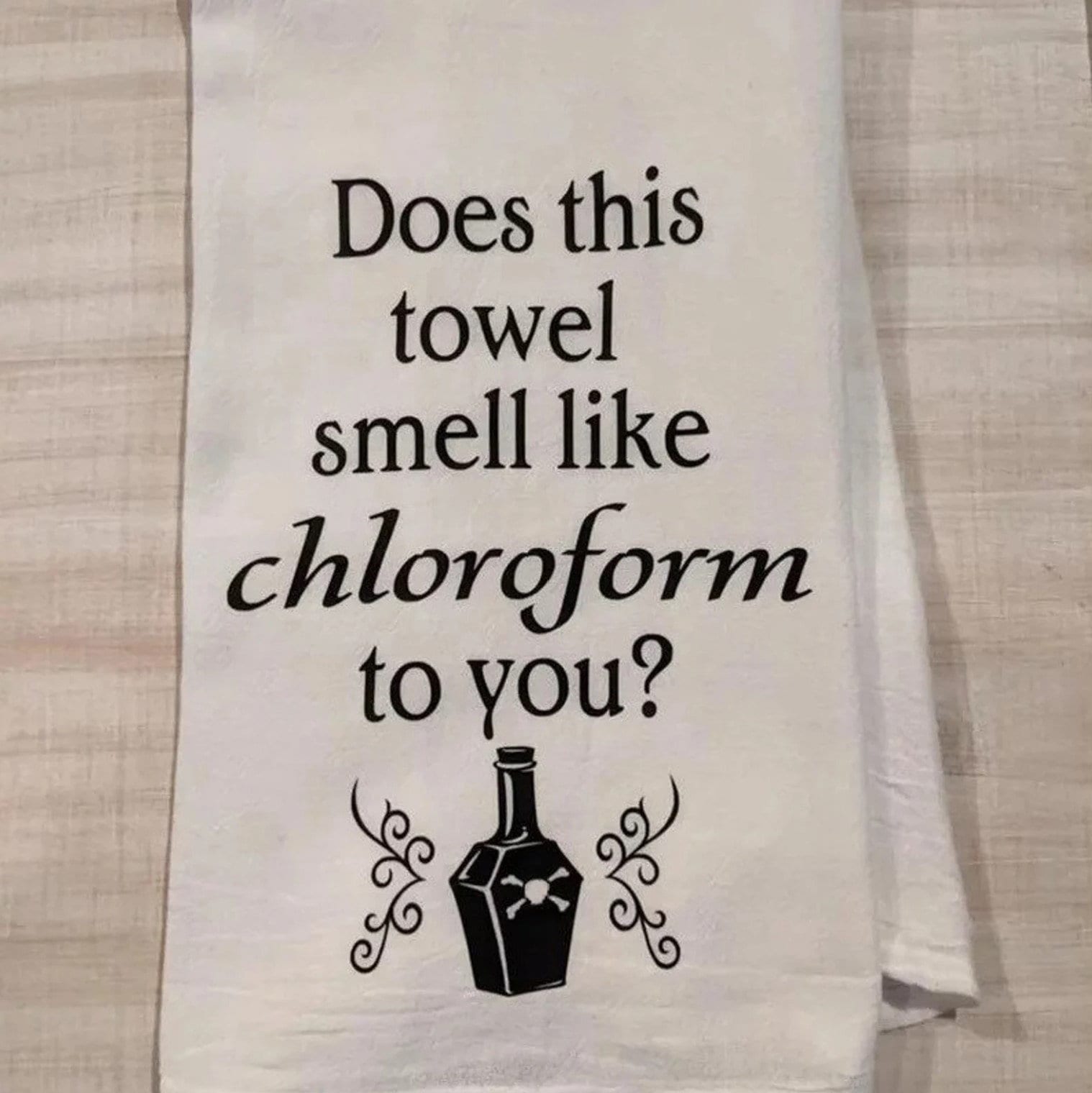 Does this smell like chloroform to you kitchen tea towel